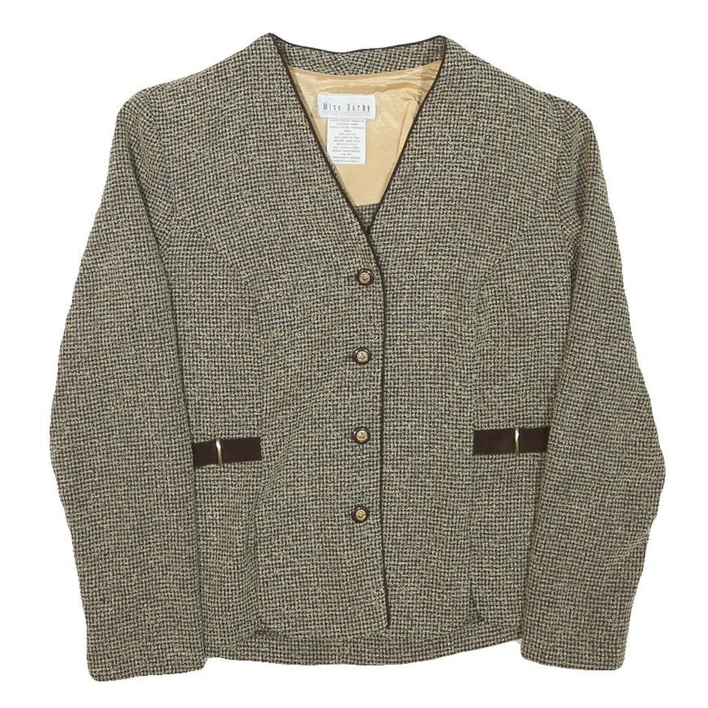MISS DORHY Womens Brown & Cream Textured Jacket S Polyester Blend Button Closure