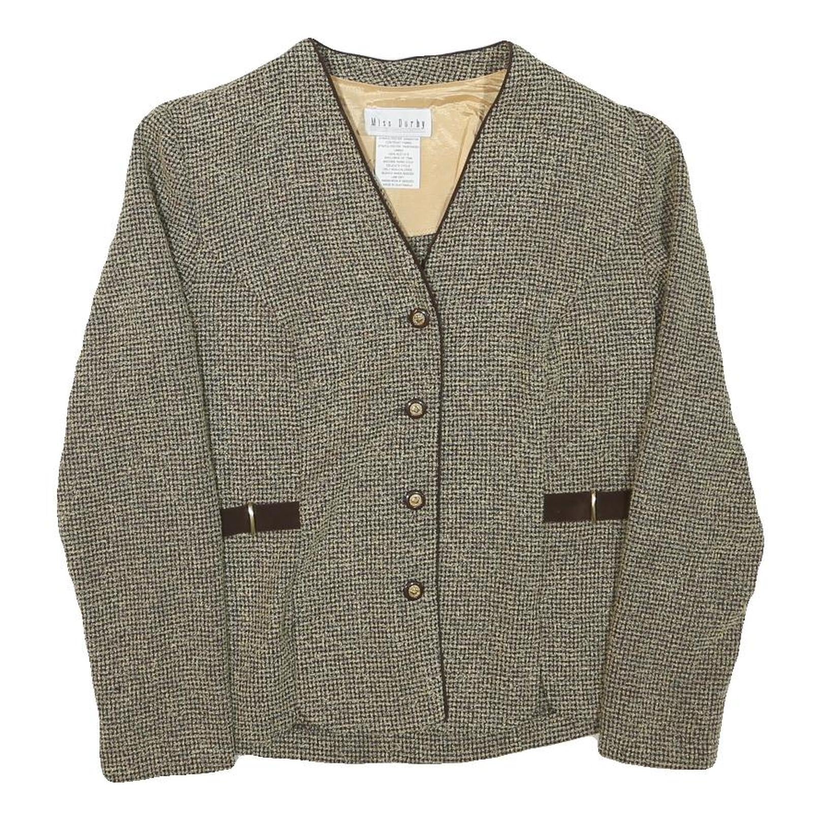 MISS DORHY Womens Brown & Cream Textured Jacket S Polyester Blend Button Closure