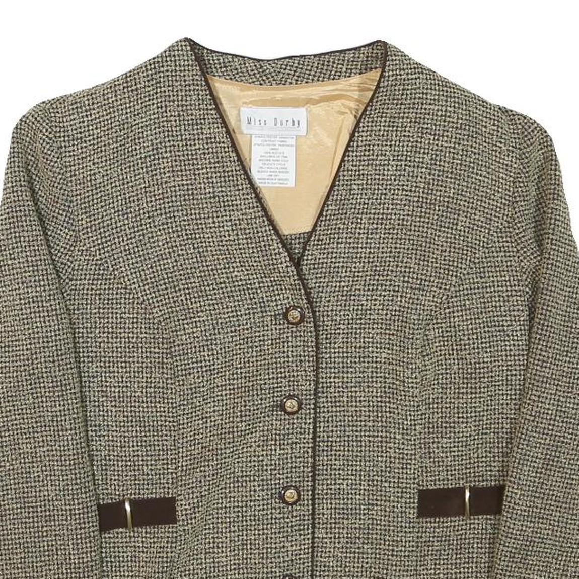 MISS DORHY Womens Brown & Cream Textured Jacket S Polyester Blend Button Closure