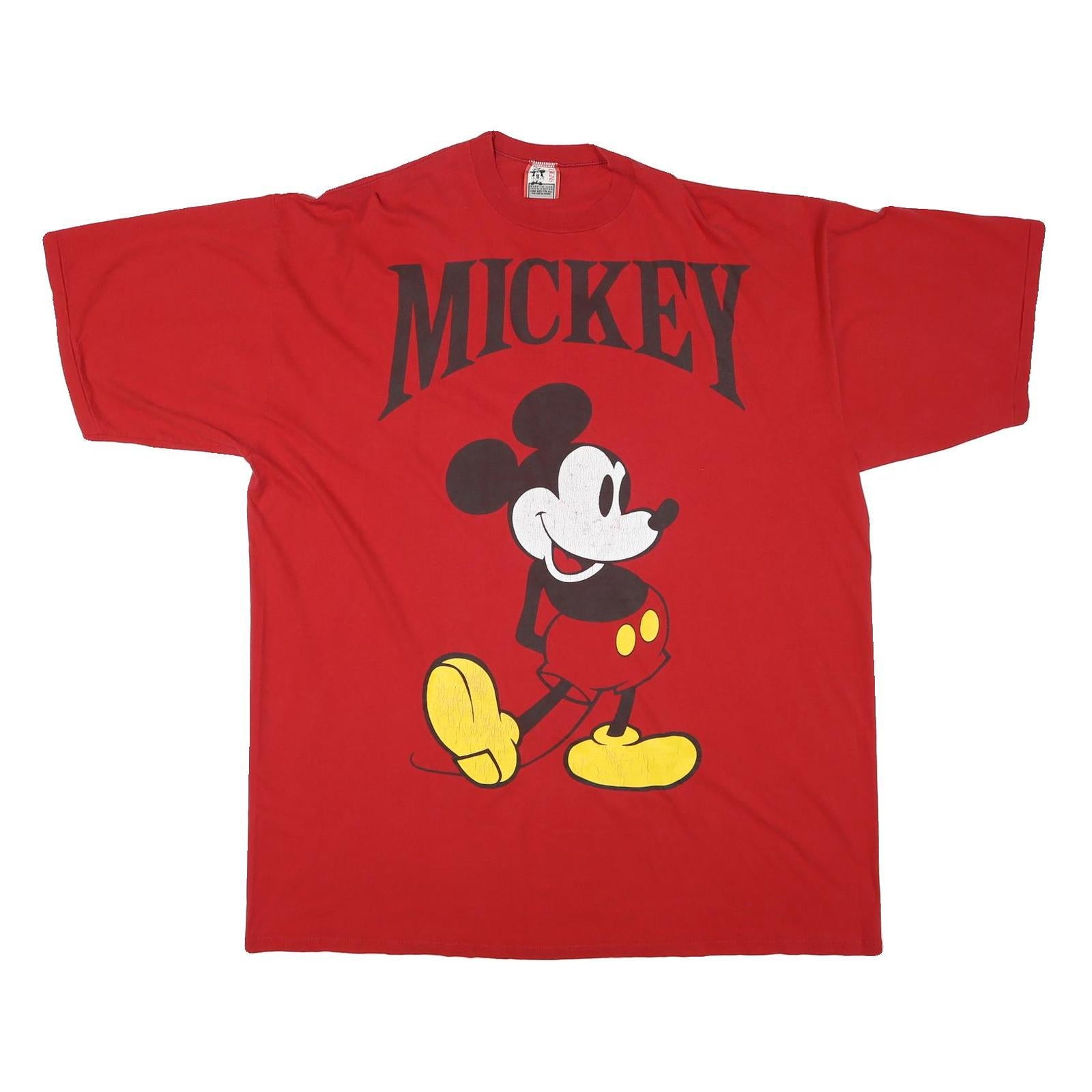 DISNEY Mens Red Mickey Graphic T-Shirt One Size Short Sleeve Crew Neck Casual