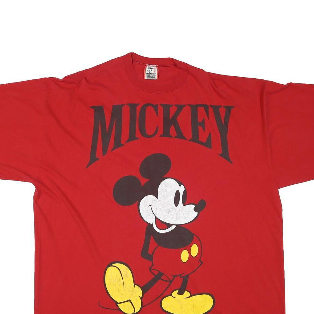 DISNEY Mens Red Mickey Graphic T-Shirt One Size Short Sleeve Crew Neck Casual