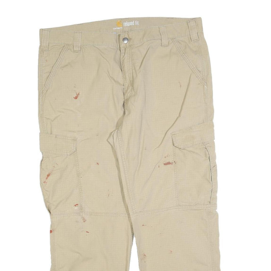 CARHARTT Mens Cotton Blend Beige Relaxed Fit Cargo Trousers W40 L30 Workwear