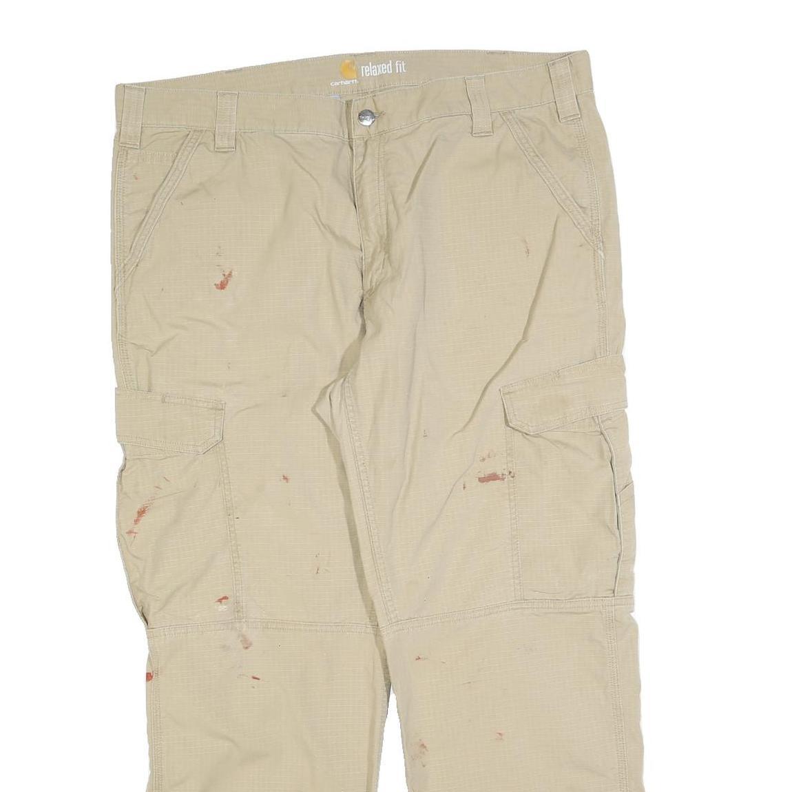 CARHARTT Mens Cotton Blend Beige Relaxed Fit Cargo Trousers W40 L30 Workwear