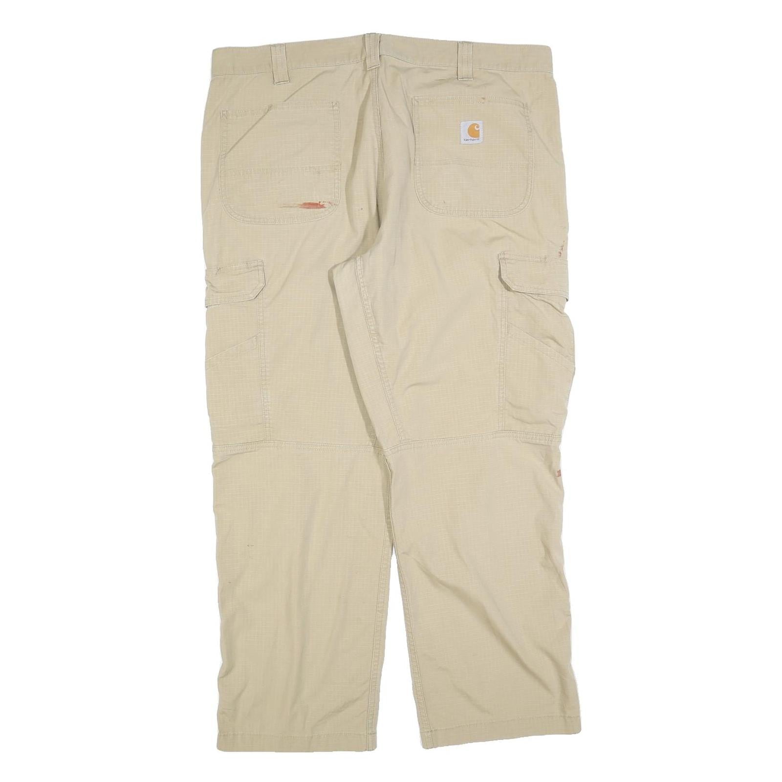 CARHARTT Mens Cotton Blend Beige Relaxed Fit Cargo Trousers W40 L30 Workwear