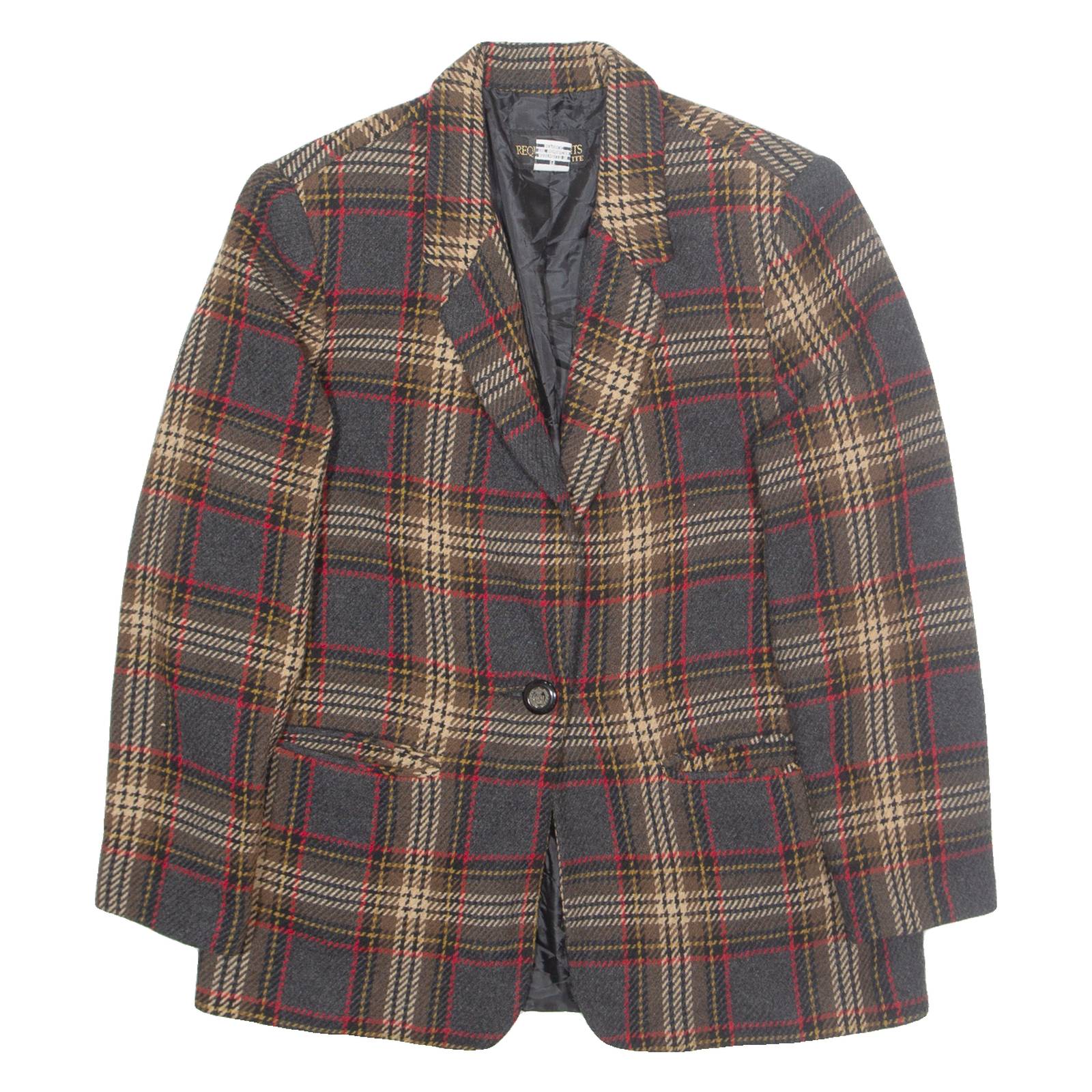 REQUIREMENTS Petite Womens Blazer Jacket Grey Wool Check UK 8
