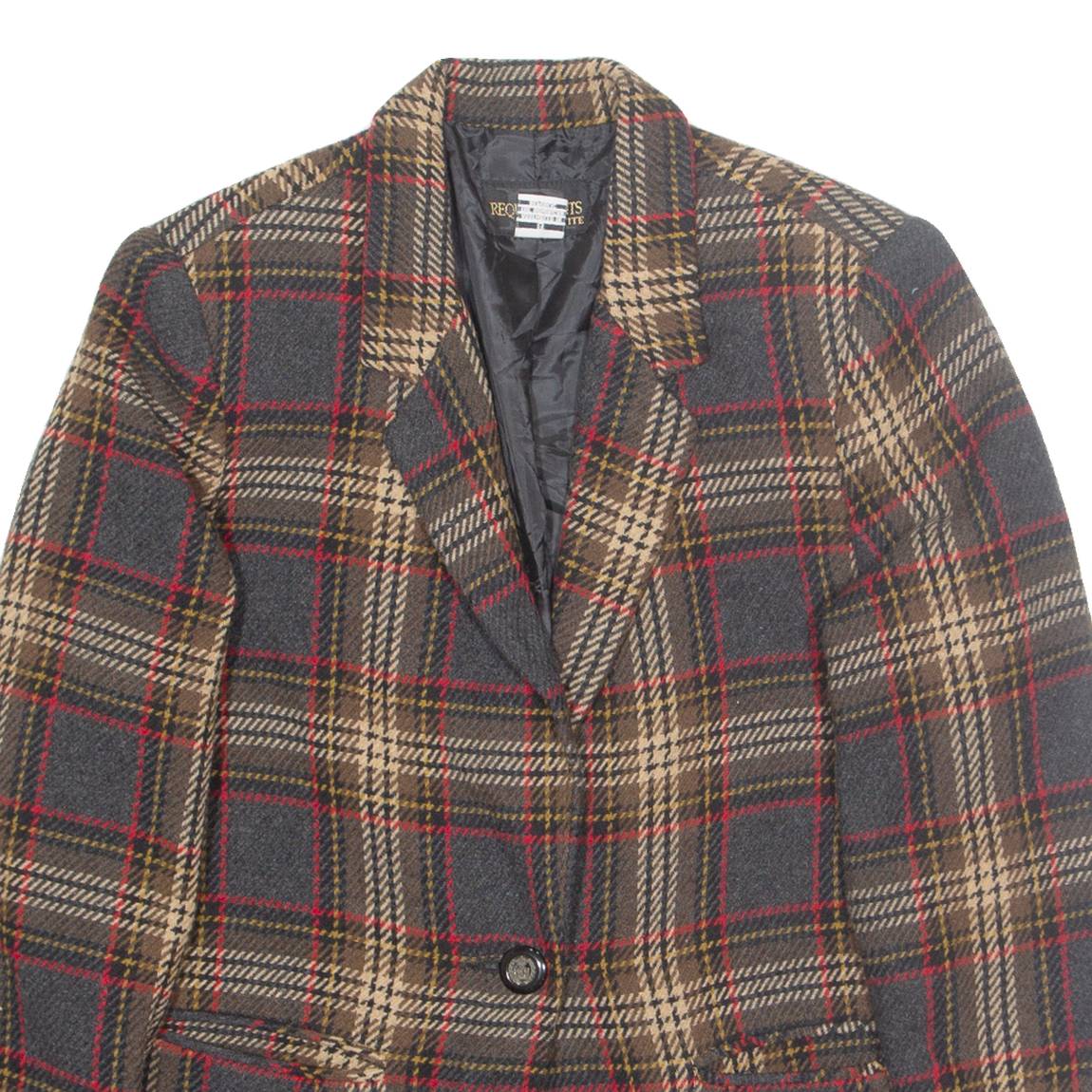 REQUIREMENTS Petite Womens Blazer Jacket Grey Wool Check UK 8