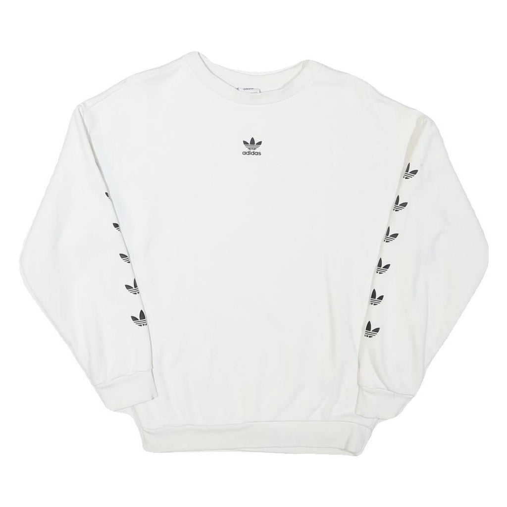 ADIDAS Womens White Sweatshirt Crew Neck UK 4 Cotton Blend Logo Print
