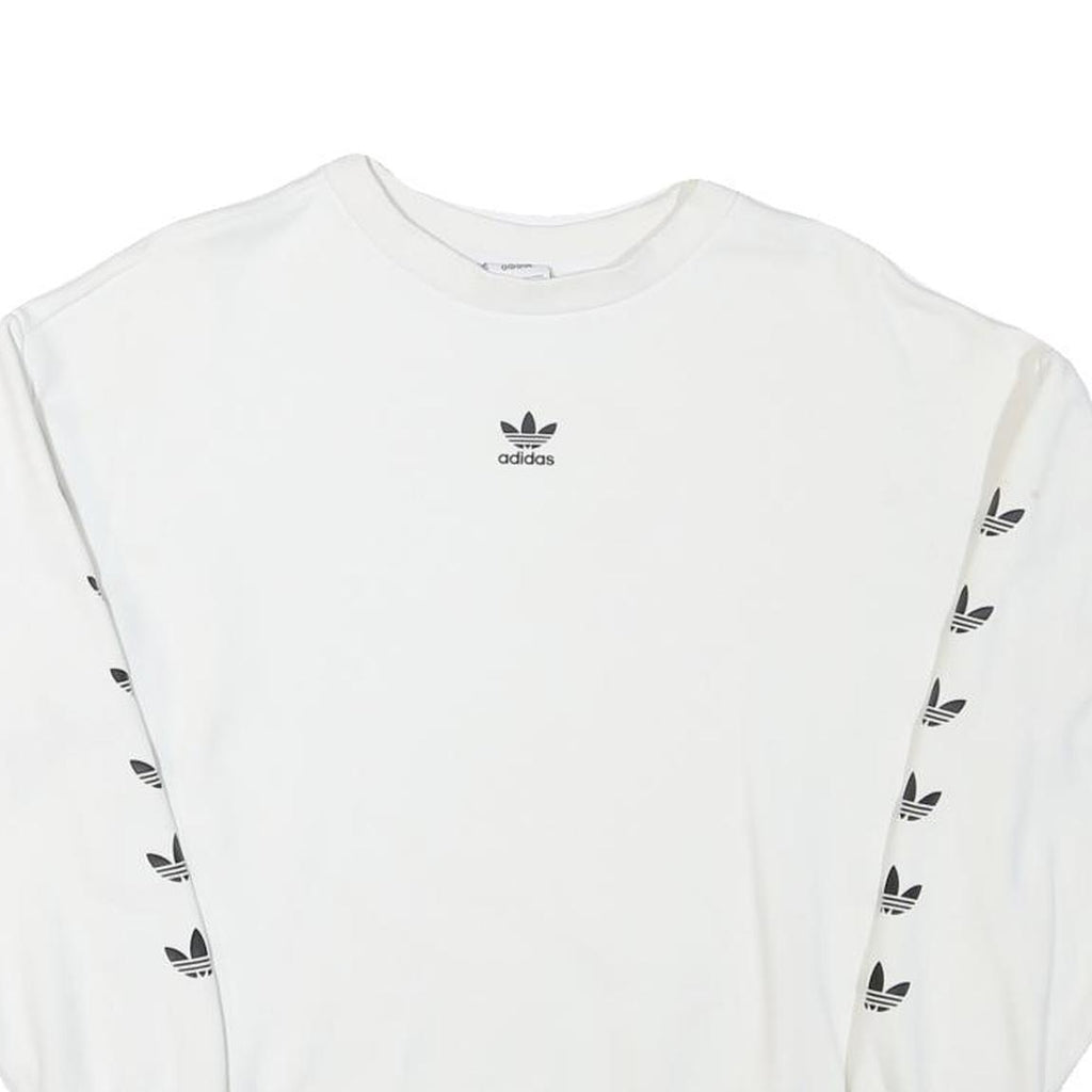 ADIDAS Womens White Sweatshirt Crew Neck UK 4 Cotton Blend Logo Print