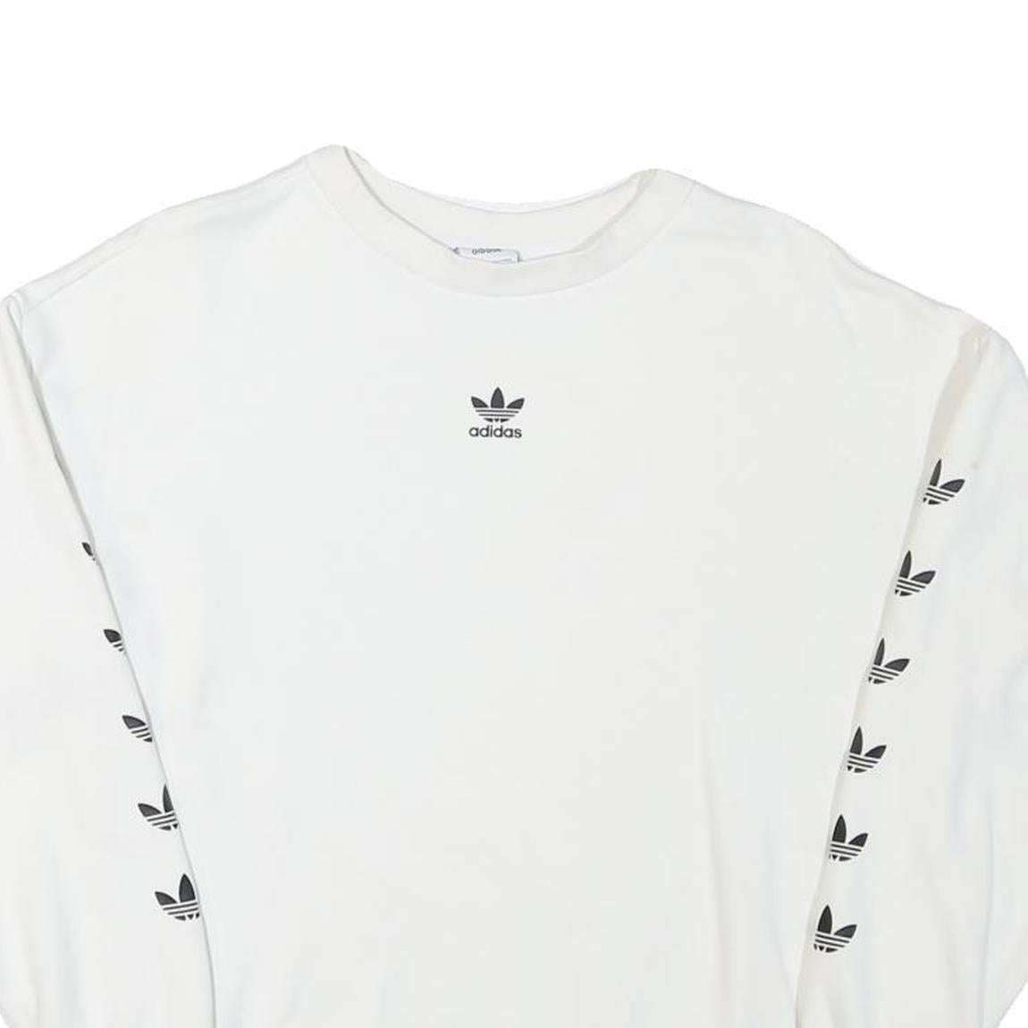 ADIDAS Womens White Sweatshirt Crew Neck UK 4 Cotton Blend Logo Print