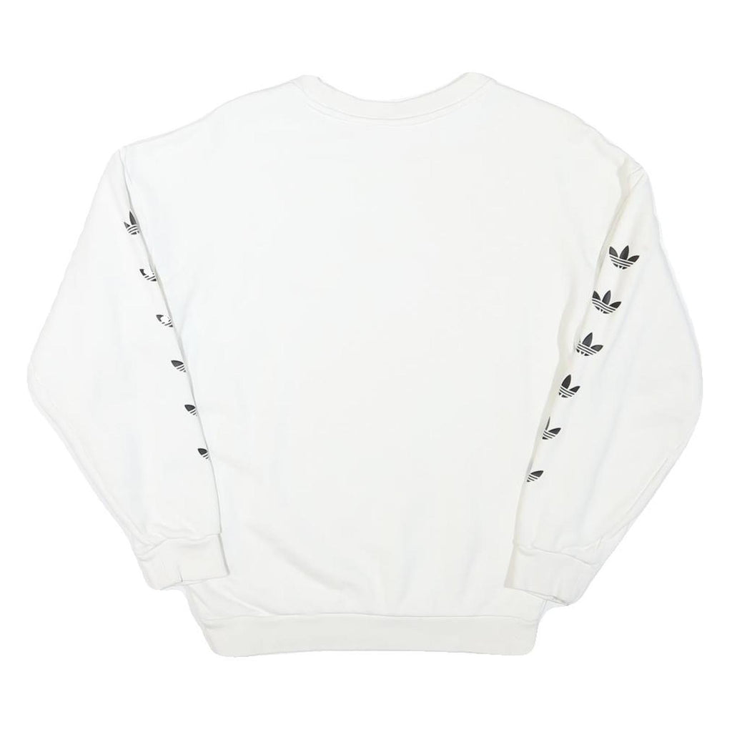 ADIDAS Womens White Sweatshirt Crew Neck UK 4 Cotton Blend Logo Print