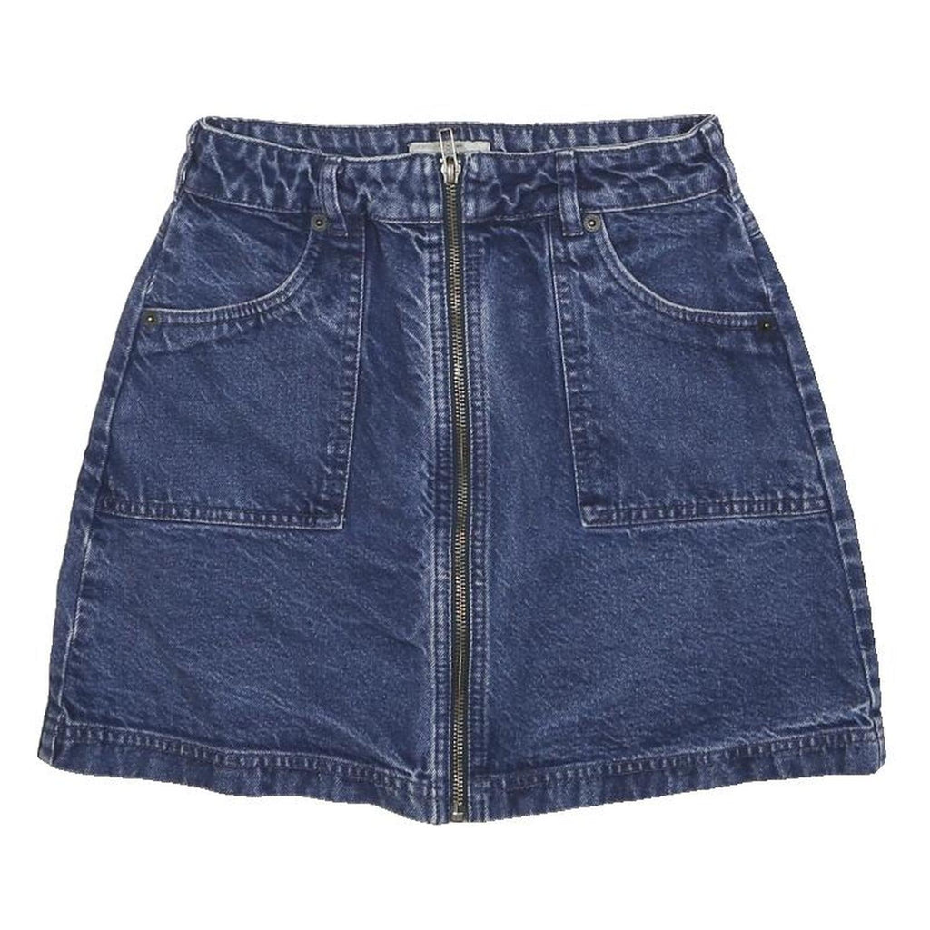 JACK WILLS Womens Blue Denim Mini Skirt Zip Front Pockets UK 8 Casual Wear