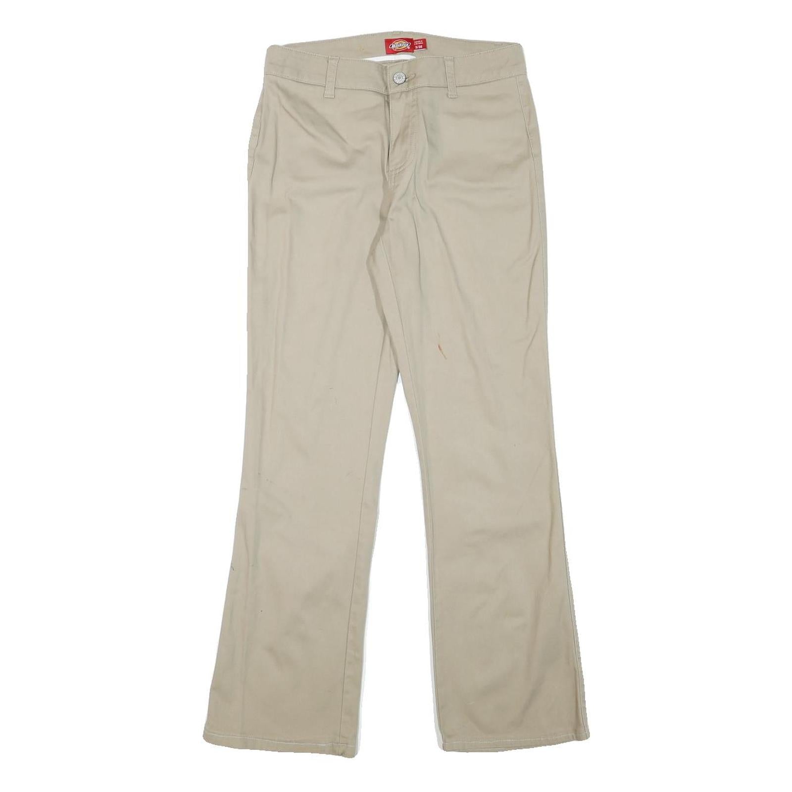 DICKIES Womens Cotton Blend Beige Regular Fit Straight Leg Trousers W26 L27
