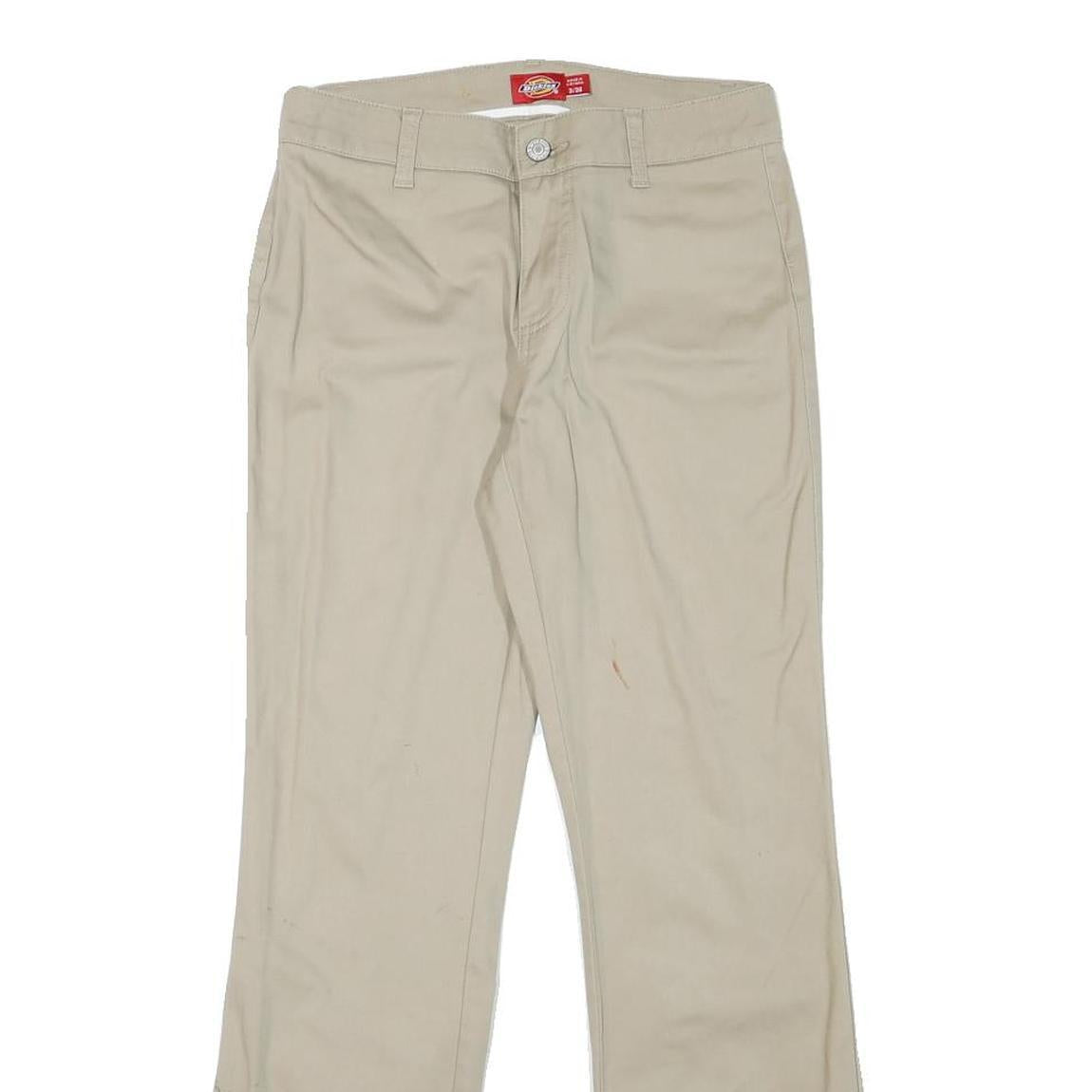 DICKIES Womens Cotton Blend Beige Regular Fit Straight Leg Trousers W26 L27