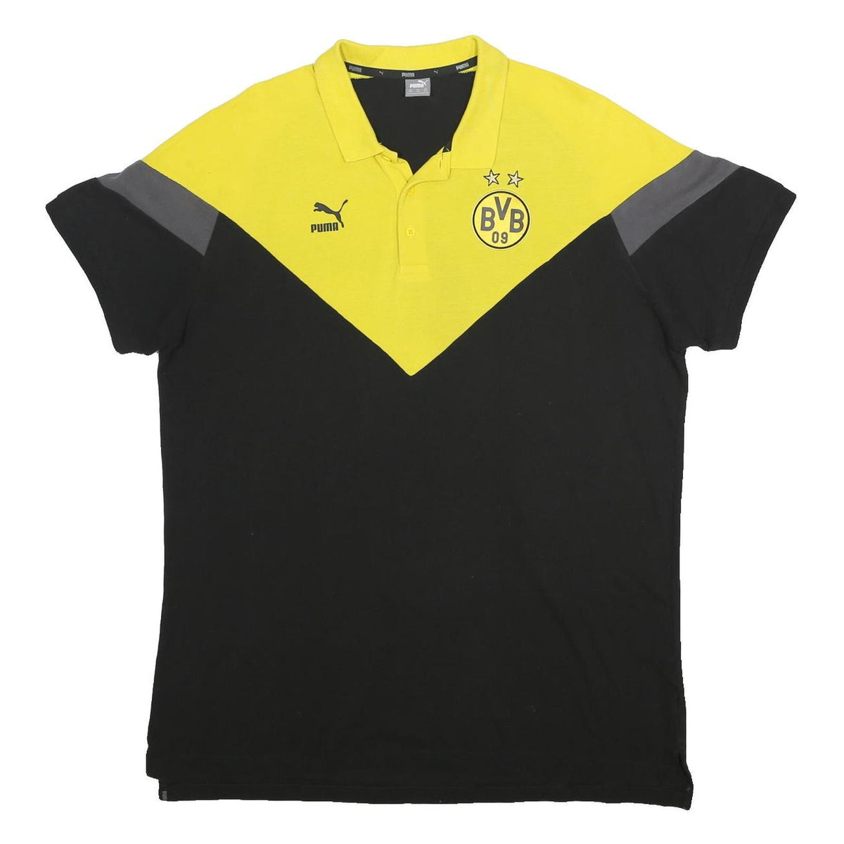 PUMA Mens Yellow & Black BVB 09 Short Sleeve Polo Shirt 2XL Cotton Blend