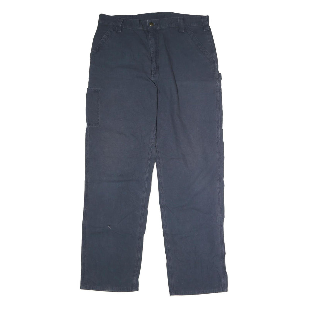 CARHARTT Mens Cotton Navy Regular Straight Trousers W40 L36 Workwear Zip Closure