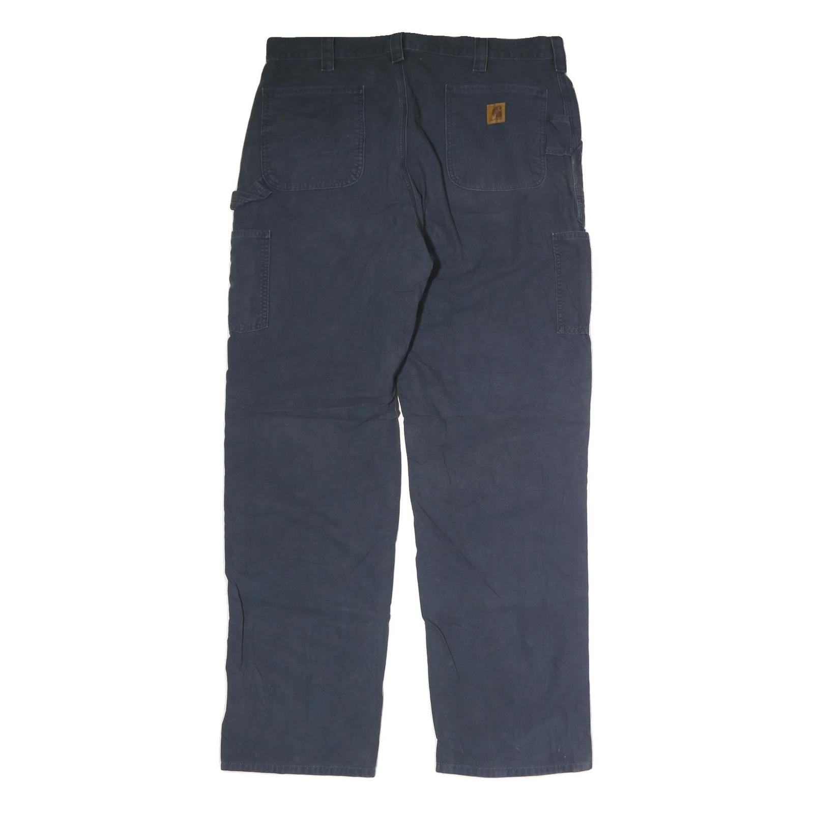 CARHARTT Mens Cotton Navy Regular Straight Trousers W40 L36 Workwear Zip Closure
