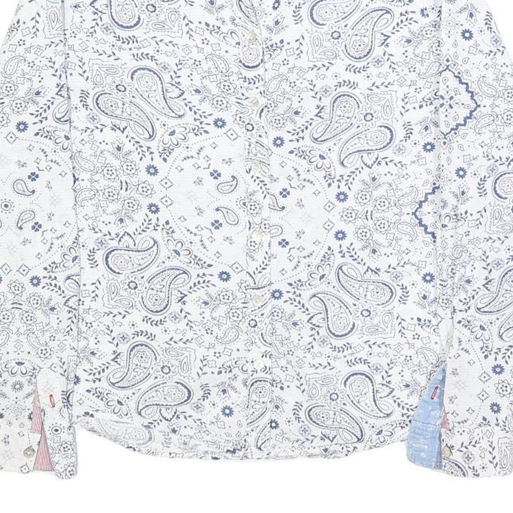 PEPE JEANS Womens White Blue Paisley Print Shirt Long Sleeve Collared S