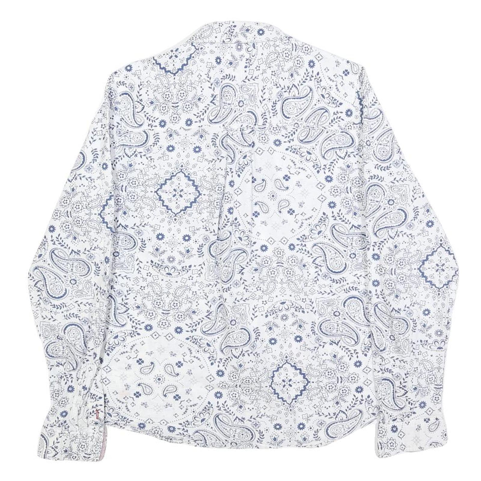 PEPE JEANS Womens White Blue Paisley Print Shirt Long Sleeve Collared S