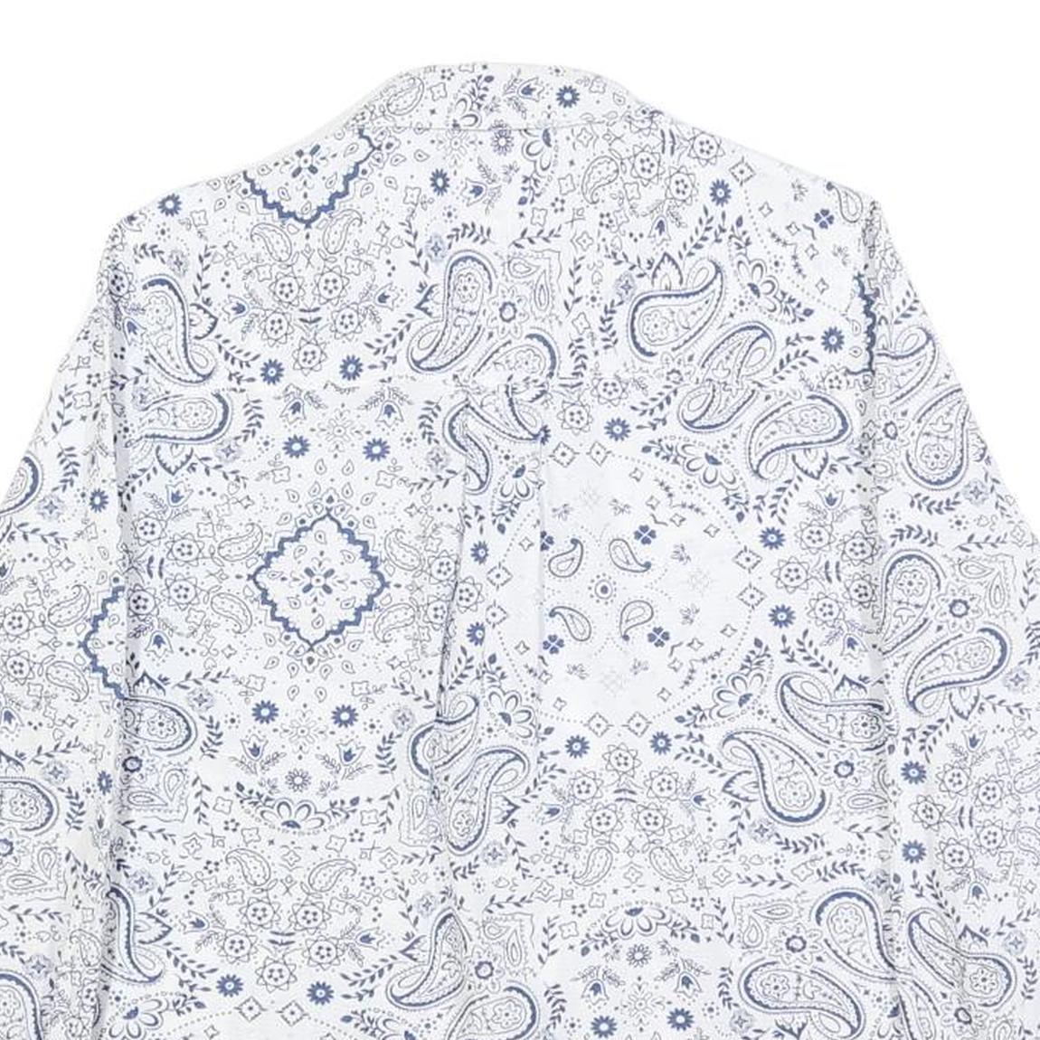 PEPE JEANS Womens White Blue Paisley Print Shirt Long Sleeve Collared S