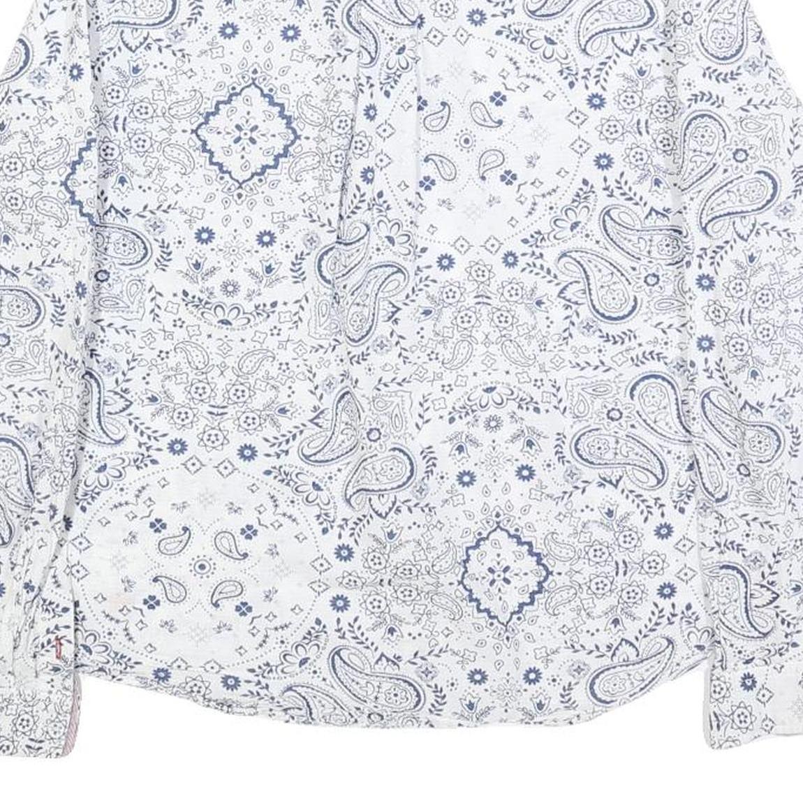 PEPE JEANS Womens White Blue Paisley Print Shirt Long Sleeve Collared S