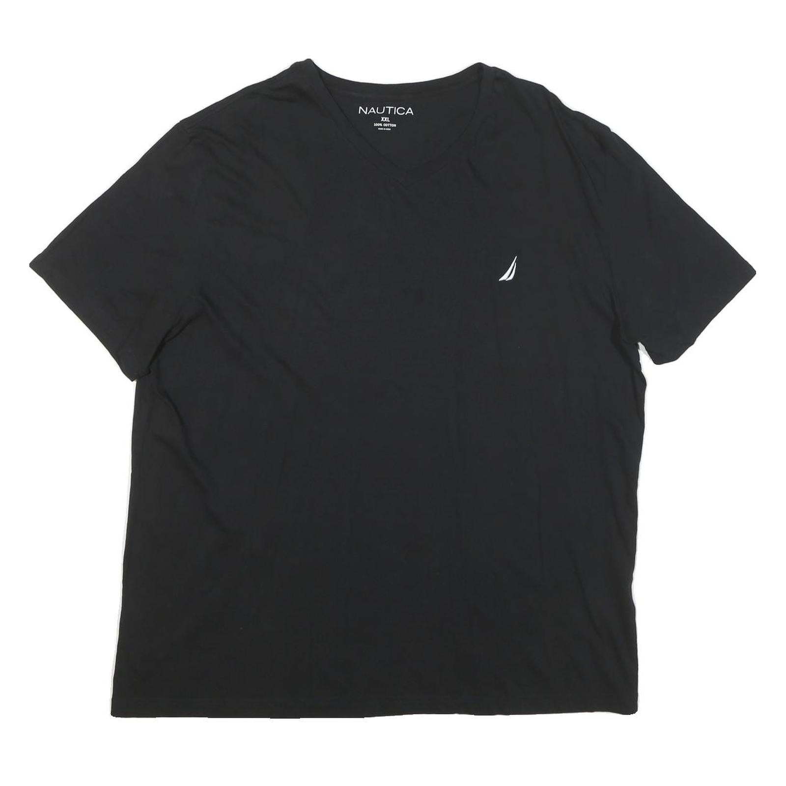 NAUTICA Mens Black V-Neck Cotton Blend T-Shirt 2XL Short Sleeve Classic Fit