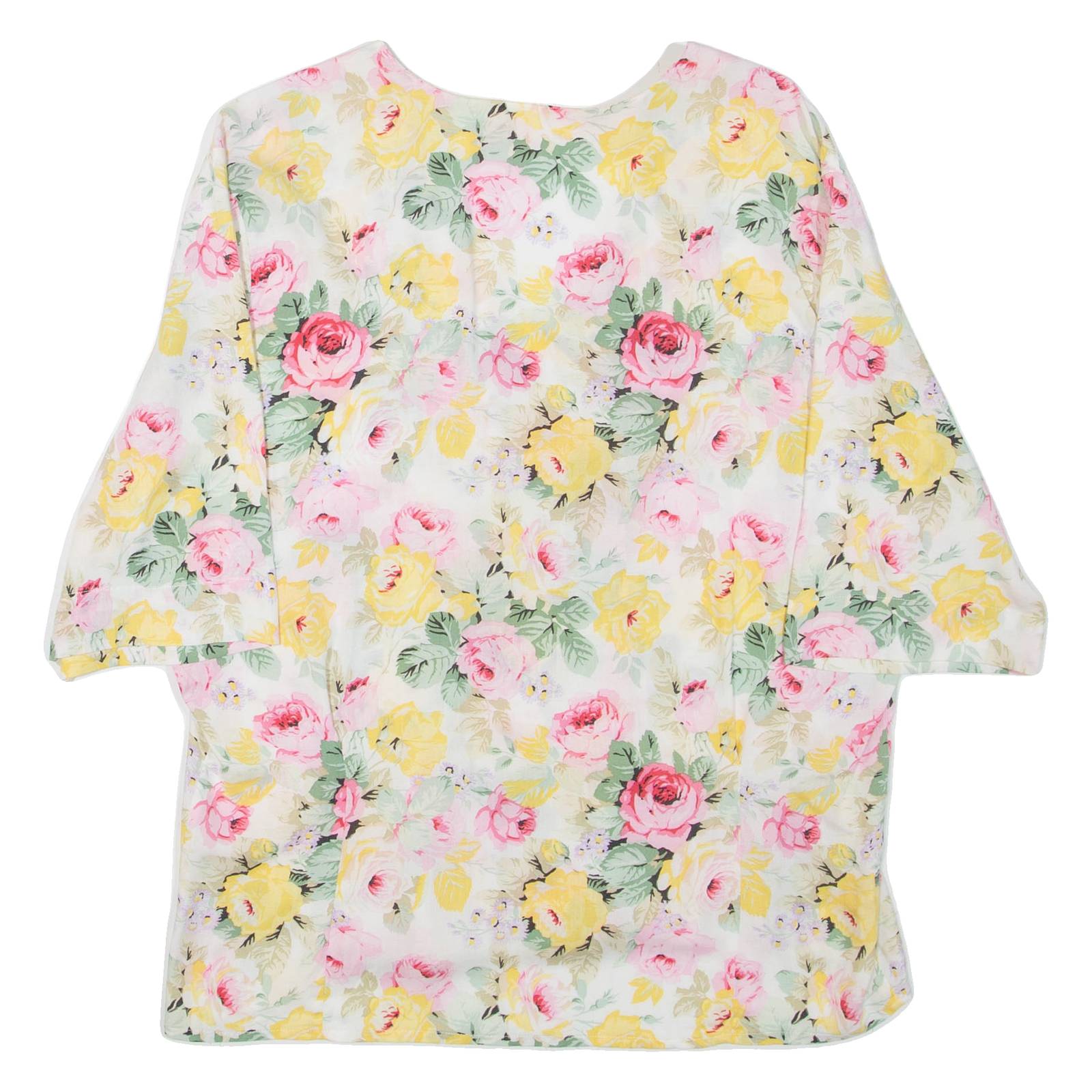 Womens Printed Top Beige V-Neck Floral XL