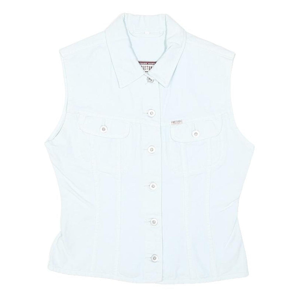 MUSTANG Womens White Button Up Denim Jacket M Cotton Blend Sleeveless Casual