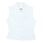 MUSTANG Womens White Button Up Denim Jacket M Cotton Blend Sleeveless Casual