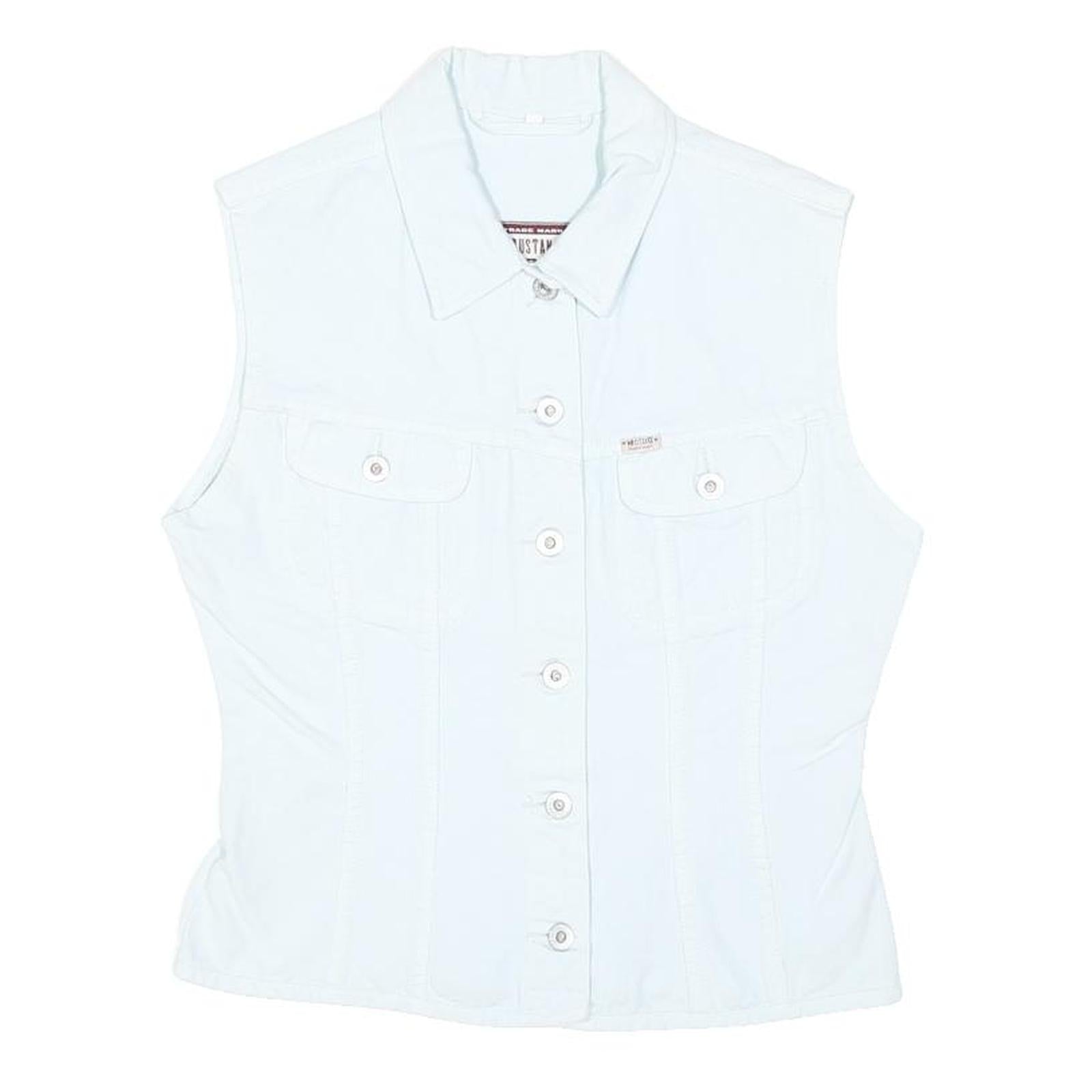 MUSTANG Womens White Button Up Denim Jacket M Cotton Blend Sleeveless Casual
