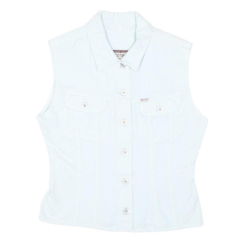 MUSTANG Womens White Button Up Denim Jacket M Cotton Blend Sleeveless Casual