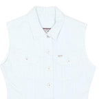 MUSTANG Womens White Button Up Denim Jacket M Cotton Blend Sleeveless Casual