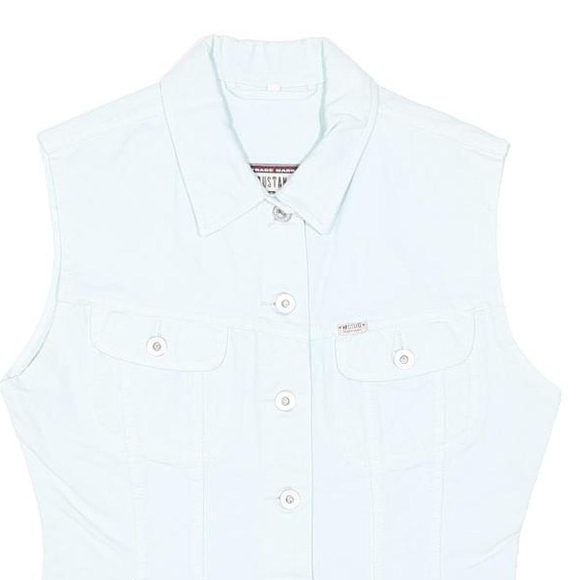 MUSTANG Womens White Button Up Denim Jacket M Cotton Blend Sleeveless Casual