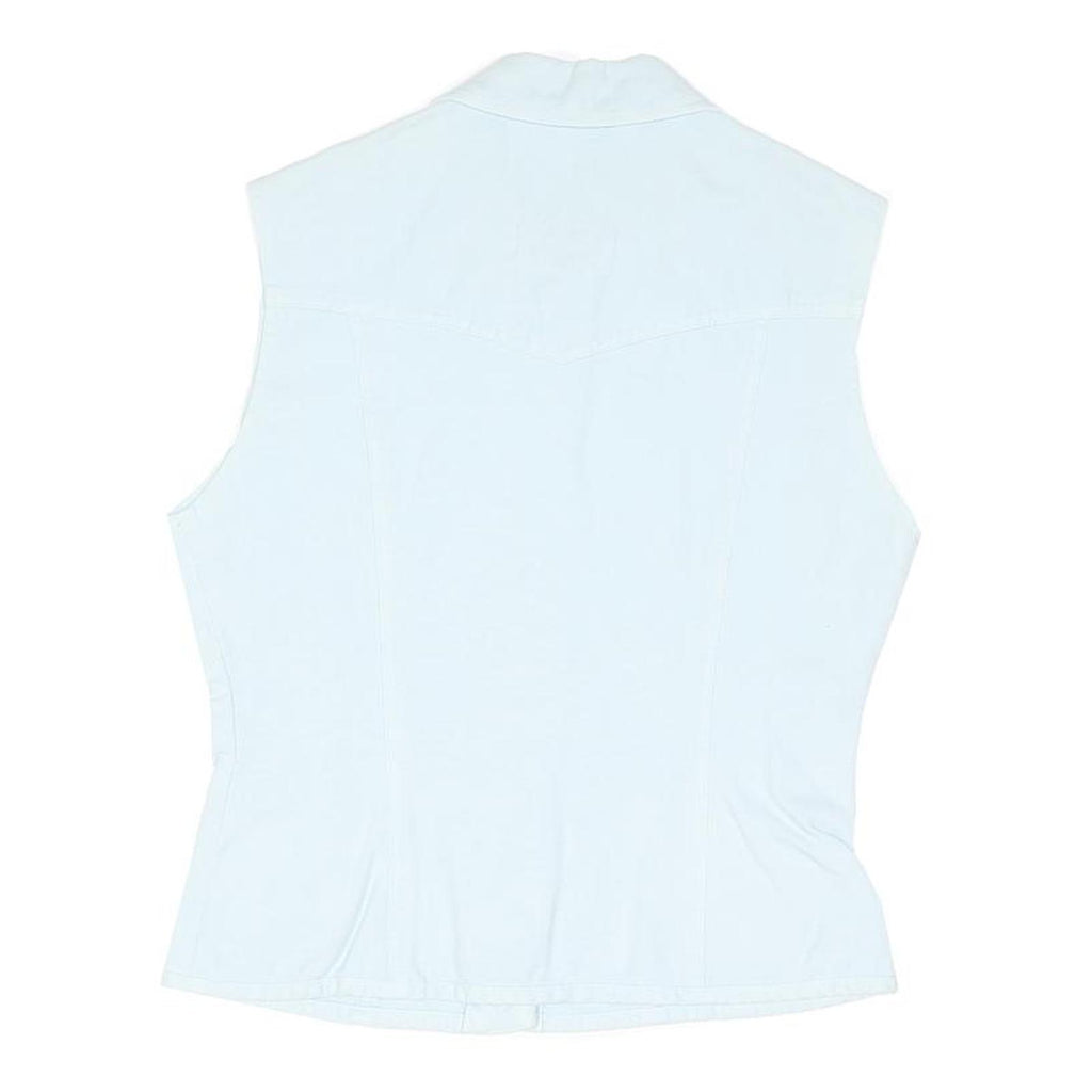 MUSTANG Womens White Button Up Denim Jacket M Cotton Blend Sleeveless Casual