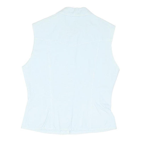 MUSTANG Womens White Button Up Denim Jacket M Cotton Blend Sleeveless Casual