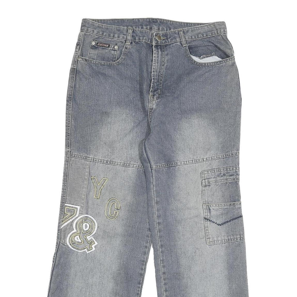 SUIT5AN Womens Jeans Blue Relaxed Wide-Leg Denim Medium W30 L29 Embroidered