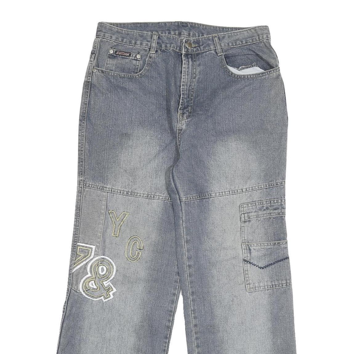 SUIT5AN Womens Jeans Blue Relaxed Wide-Leg Denim Medium W30 L29 Embroidered