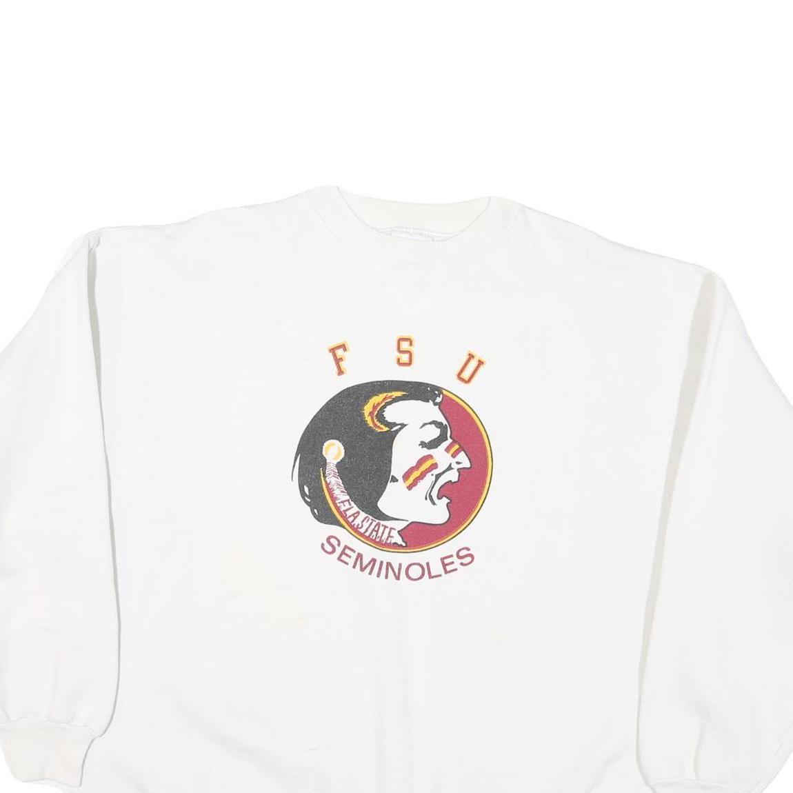 ULTRA SWEATS Mens White FSU Seminoles Crew Neck L Cotton Blend Pullover
