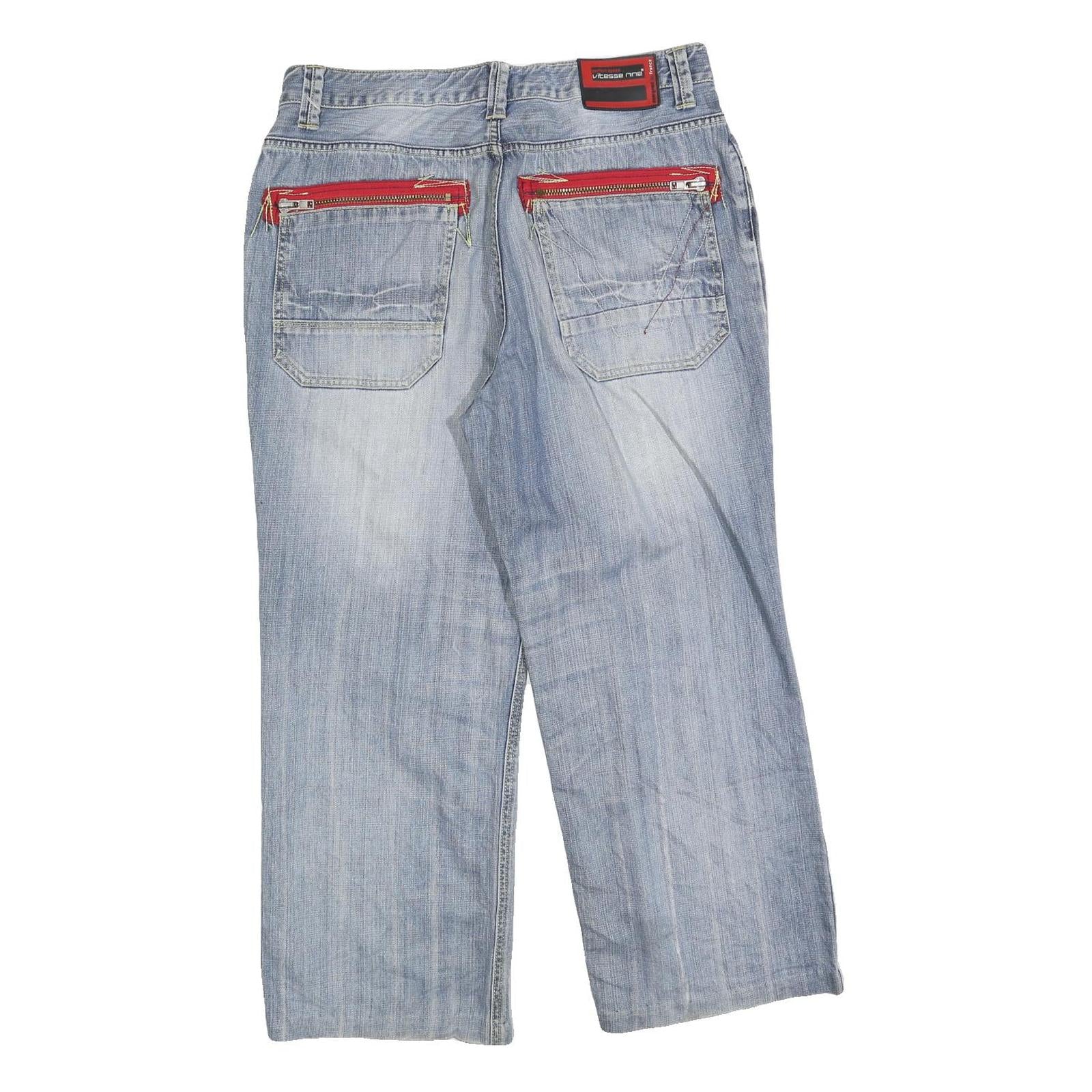 VITESSE NINE Mens Jeans Blue Relaxed Straight Denim Light W34 L26 Zip Pockets