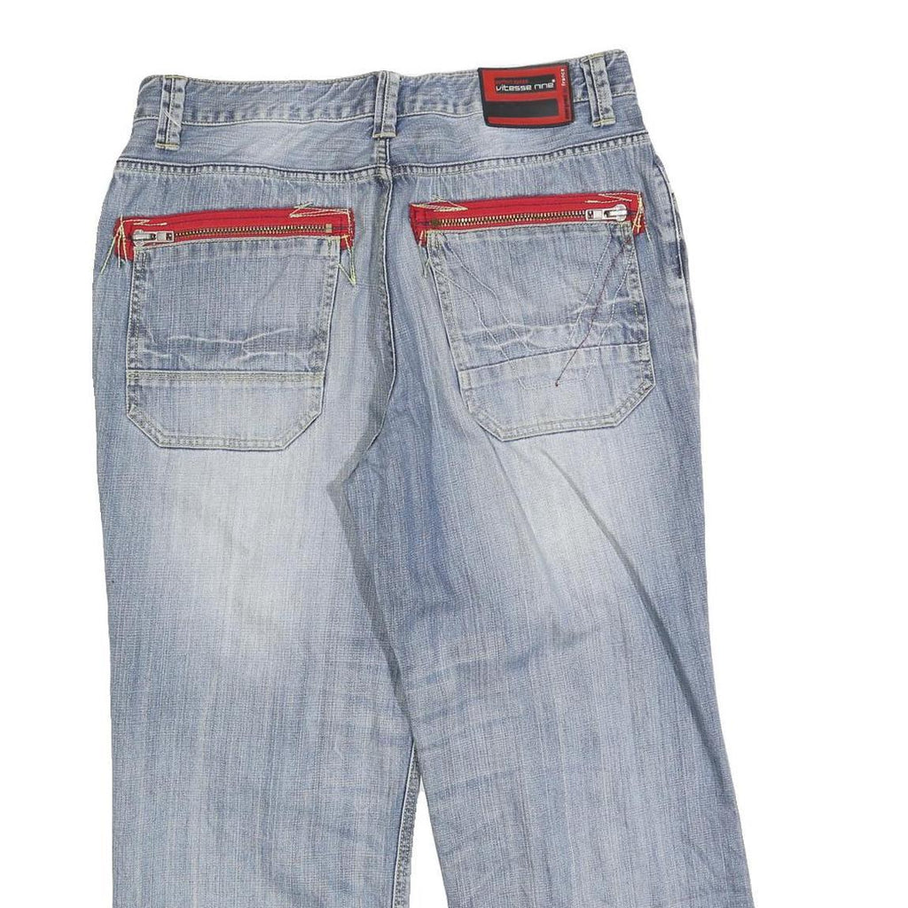 VITESSE NINE Mens Jeans Blue Relaxed Straight Denim Light W34 L26 Zip Pockets