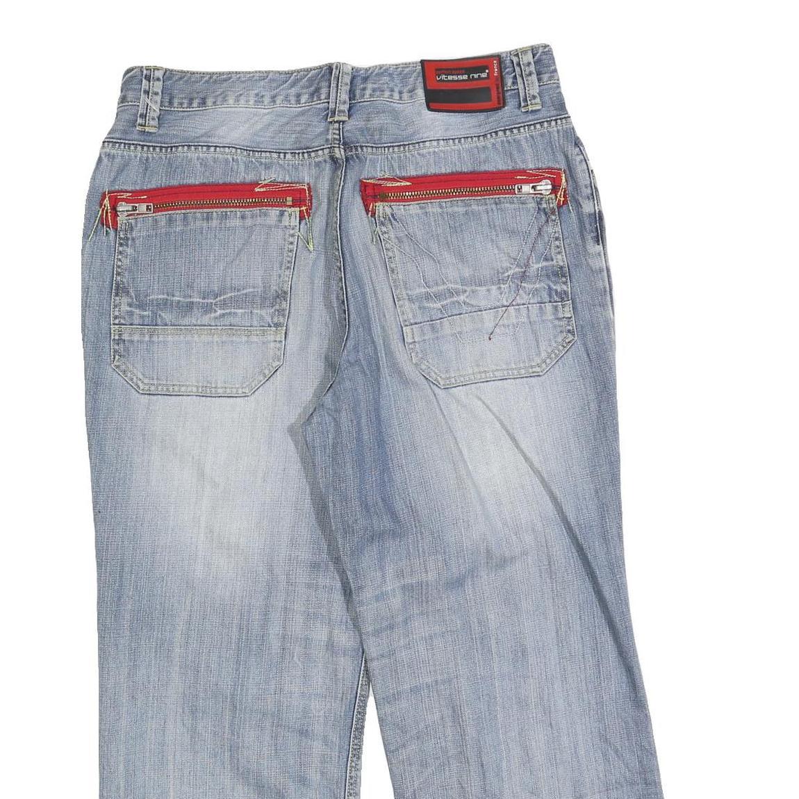 VITESSE NINE Mens Jeans Blue Relaxed Straight Denim Light W34 L26 Zip Pockets