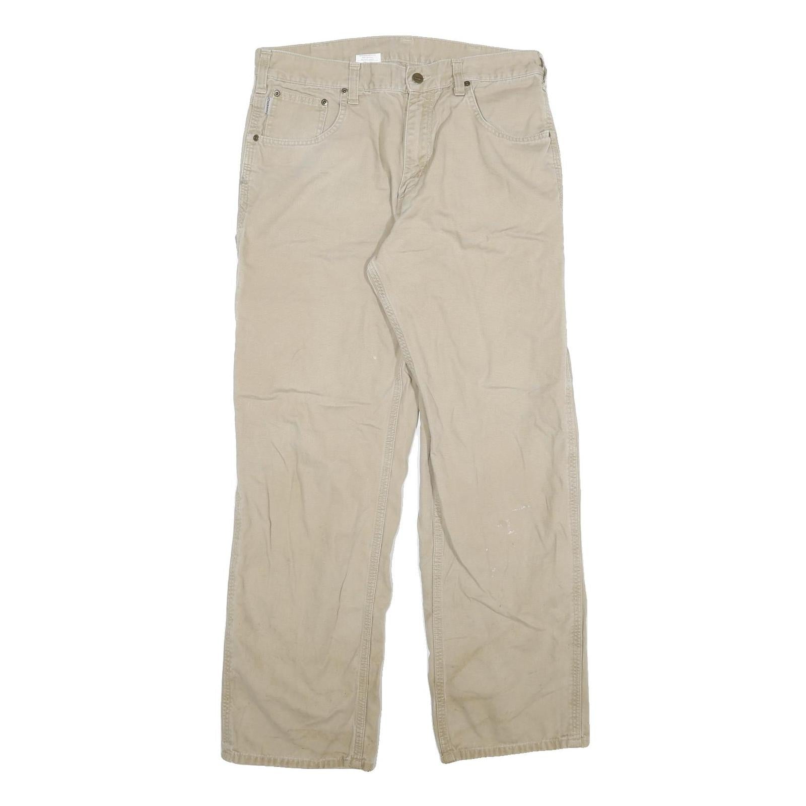 CARHARTT Mens Cotton Blend Beige Loose Straight Leg Trousers W34 L32 Workwear