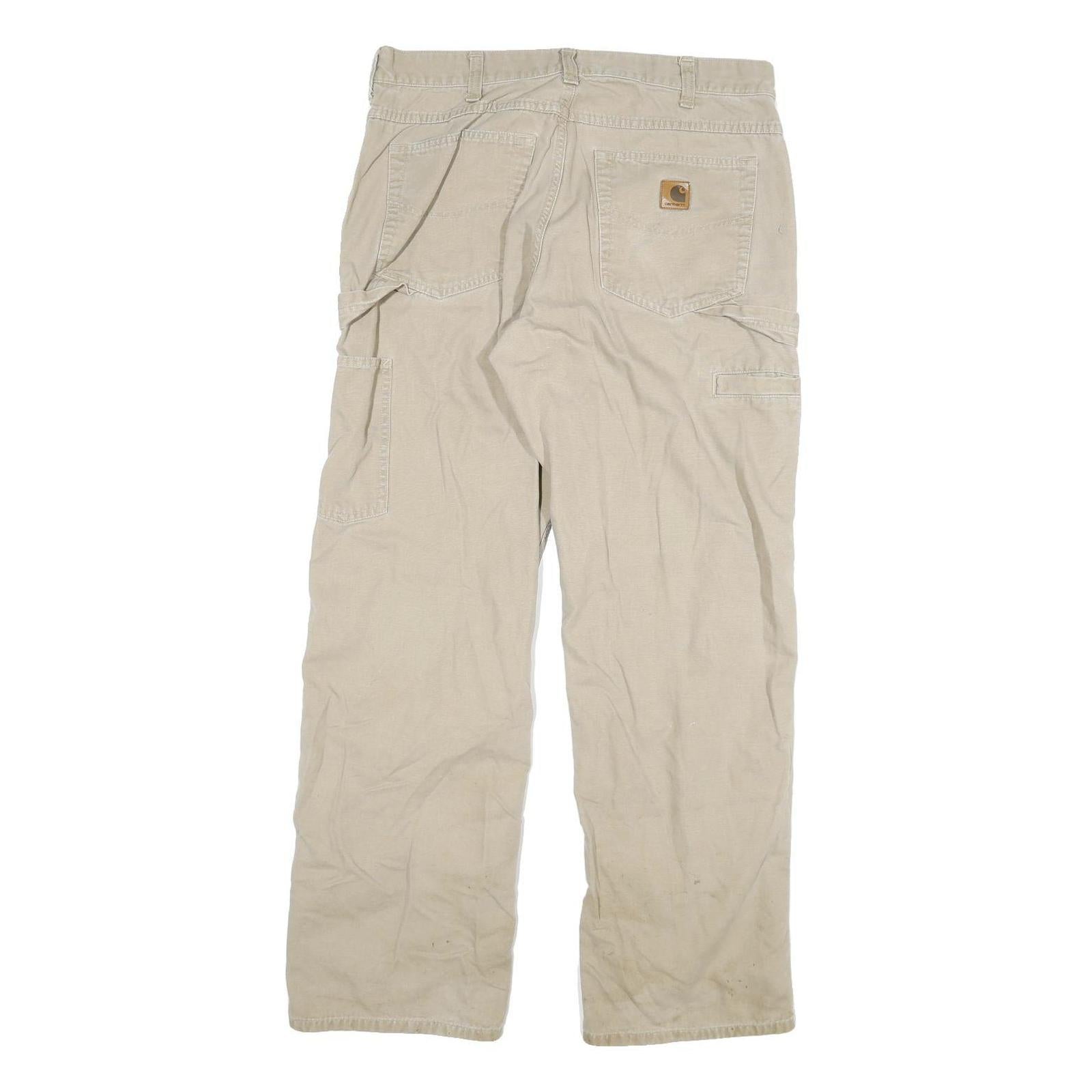 CARHARTT Mens Cotton Blend Beige Loose Straight Leg Trousers W34 L32 Workwear