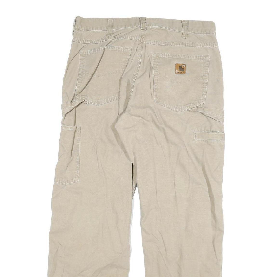 CARHARTT Mens Cotton Blend Beige Loose Straight Leg Trousers W34 L32 Workwear