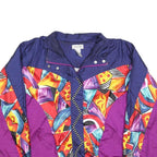 LAVON Womens Blue & Purple Abstract Pattern Zip Nylon Jacket L Fashion Outerwear