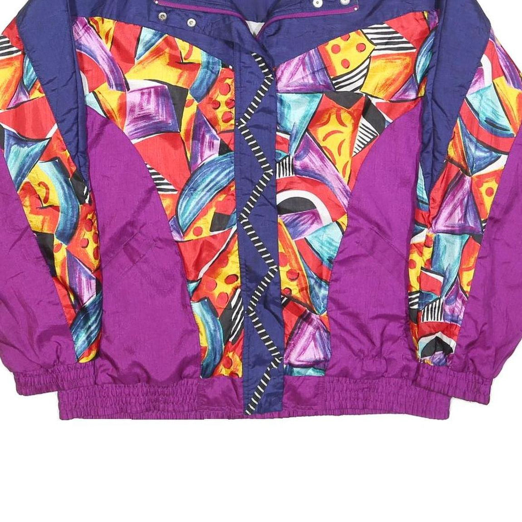 LAVON Womens Blue & Purple Abstract Pattern Zip Nylon Jacket L Fashion Outerwear