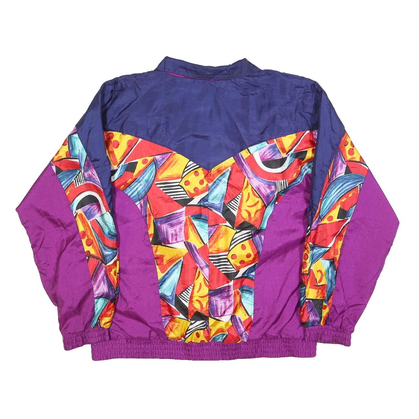 LAVON Womens Blue & Purple Abstract Pattern Zip Nylon Jacket L Fashion Outerwear