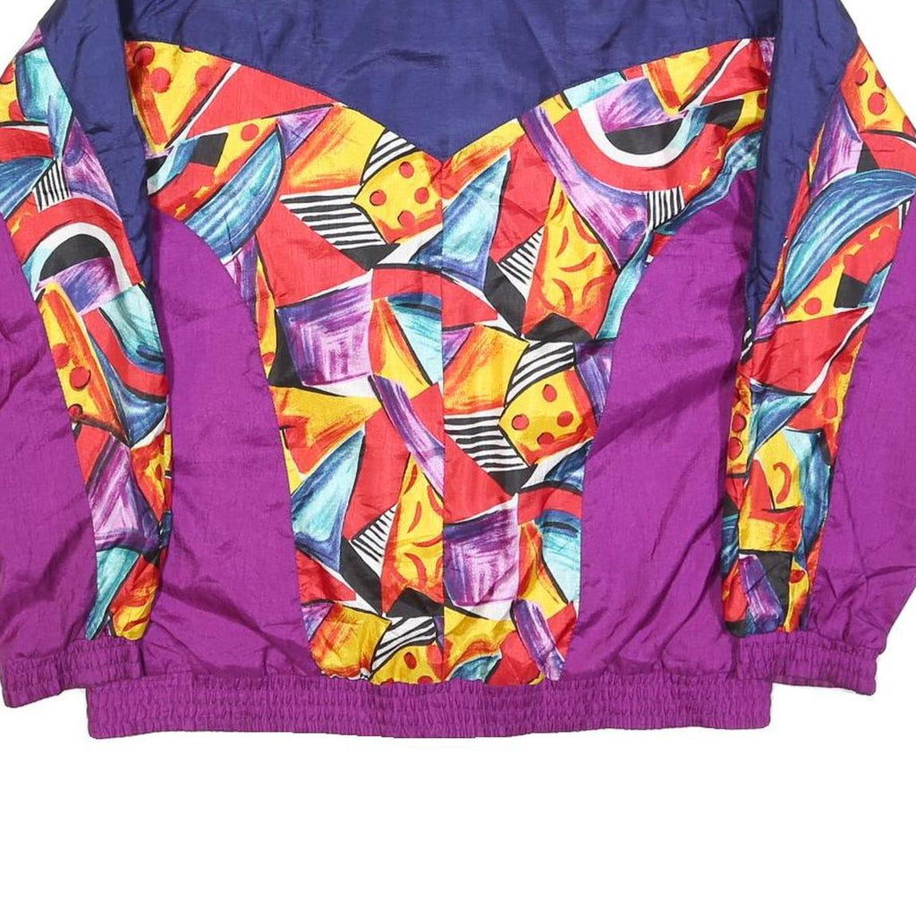 LAVON Womens Blue & Purple Abstract Pattern Zip Nylon Jacket L Fashion Outerwear