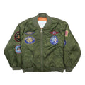 FLIGHTLINE Boys Green Military Bomber Jacket S Nylon Patchwork Flight Patches