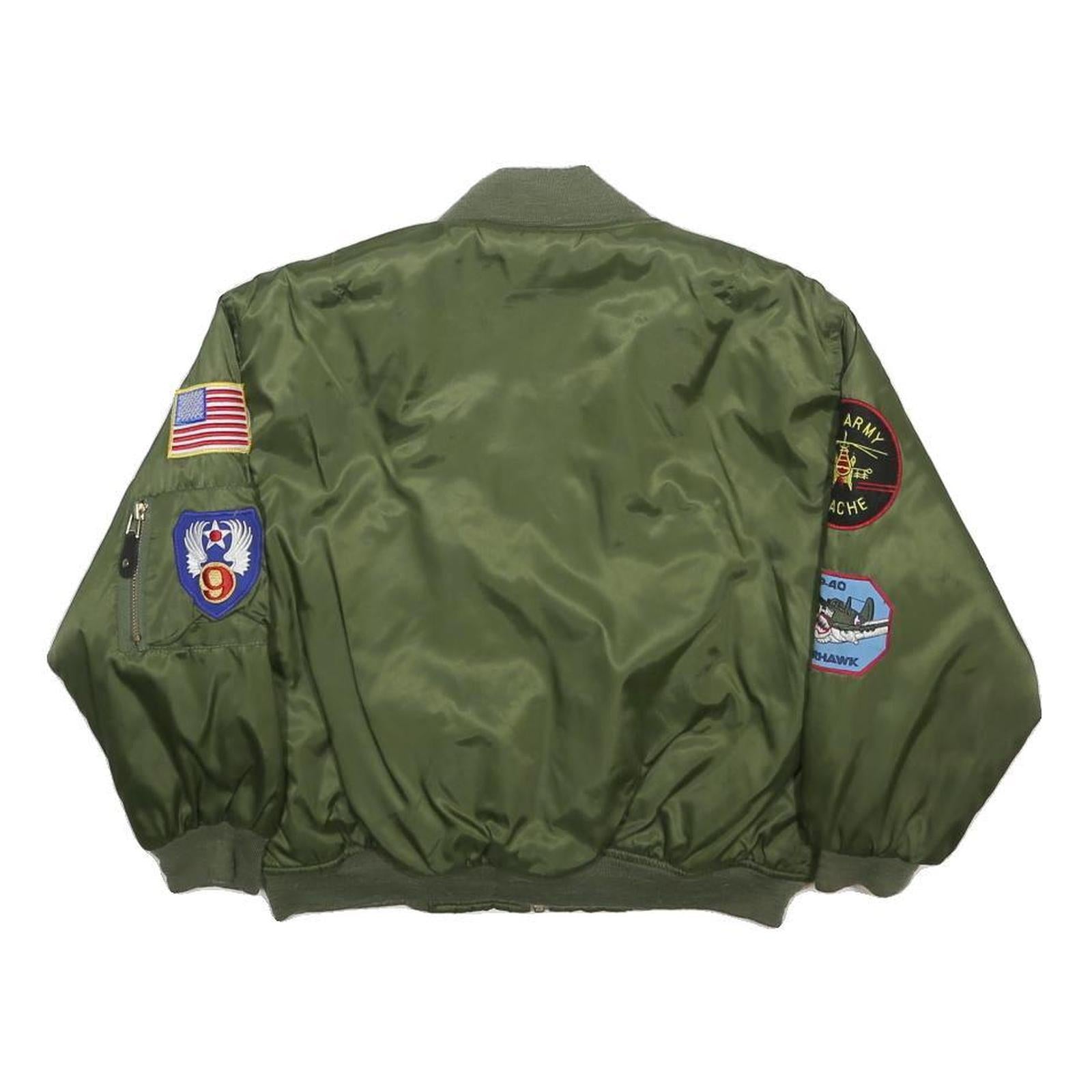 FLIGHTLINE Boys Green Military Bomber Jacket S Nylon Patchwork Flight Patches