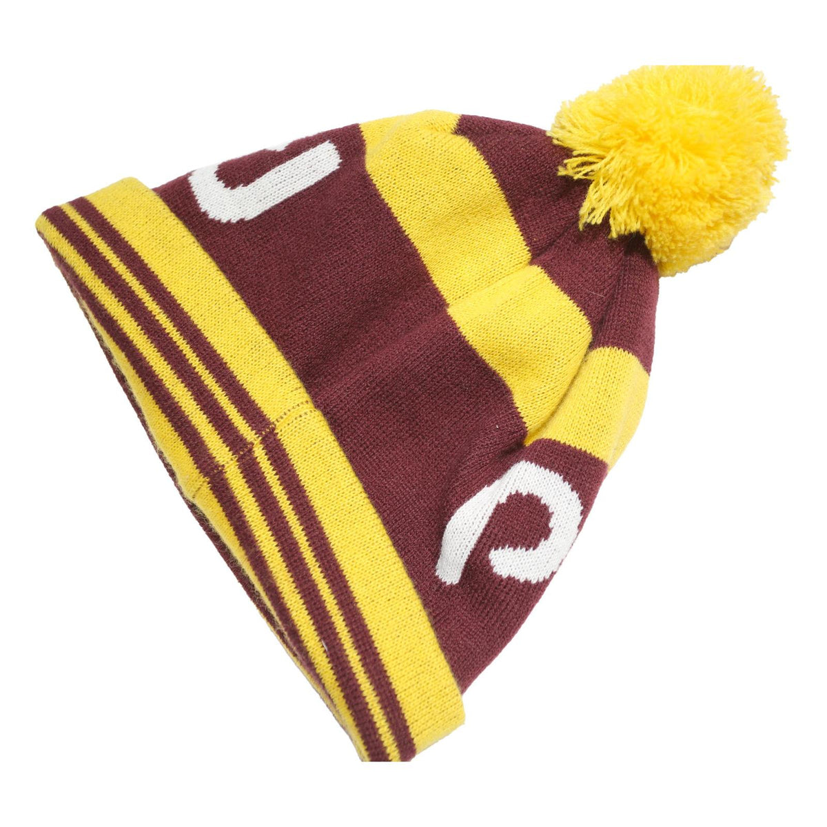 PENFIELD Mens Maroon & Yellow Knitted Beanie Acrylic Winter Pom Pom Hat